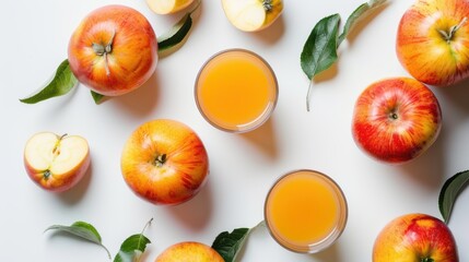 Naklejka premium A glass of apple juice with red apples isolated on white background 