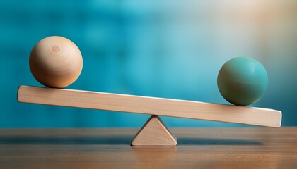 Balancing Act: Wooden Spheres on a Seesaw Symbolizing Harmony in Life and Work"