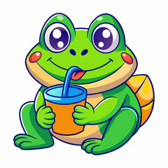 Fototapeta premium cute frog drinking juice cartoon illustration vector icon