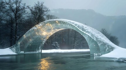A bridge made of ice is floating over a frozen river