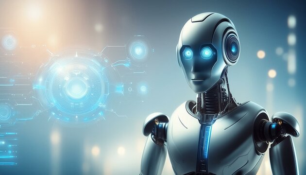 Female robot face, Artificial intelligence concept. Generative AI