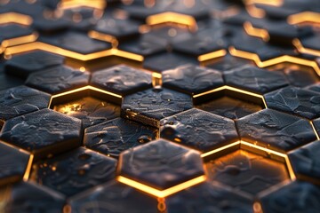 Brightly lit hexagon motif background, Ai generated
