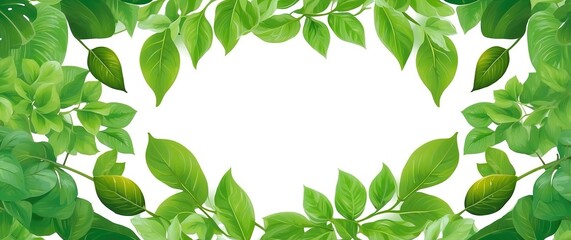 A vibrant border of lush, green leaves surrounding a blank white space, ideal for nature themed designs, invitations, or eco friendly concepts
