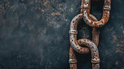 Obraz premium Rusty chains on dark backdrop with focus and space for text