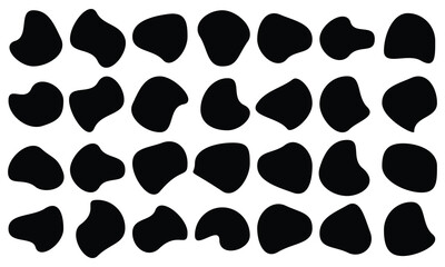 Set of different blotch shapes. Random abstract liquid shapes, round abstract organic elements. Pebble, drops and blobs silhouettes. Organic blob round fluid form collection