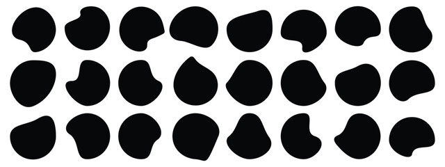 Random shapes. Black blobs, round abstract organic shape collection. Pebble, drops and stone silhouettes. Blotch, abstract elements graphic flat style design fluid vector illustration set.