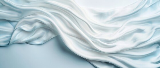  A tight shot of white fabric, displaying a wave-like design at its edges against a light blue backdrop