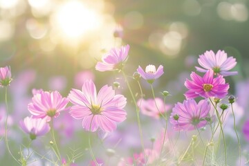 Cosmos flowers swaying in a meadow, AI generated