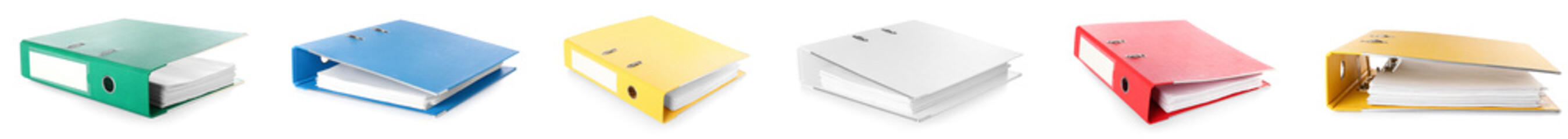 Set of office folders on white background