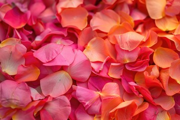 Fototapeta premium Close-up of vibrant pink and orange flower petals, Delicate petals intricately arranged in a vibrant display, AI generated