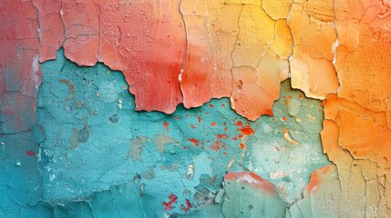 Fototapeta premium Textured grunge background with cracked stucco and vibrant paint Horizontal banner with old wall texture Copy space included