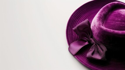 Vintage purple hat on white background with text space