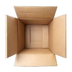 Empty cardboard box top view isolated on transparent background