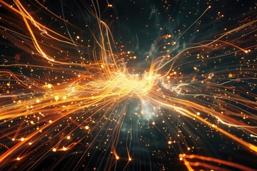 Obraz premium Dark night with electricity pylons and sparks, Electric lines of energy crackling with light, AI generated