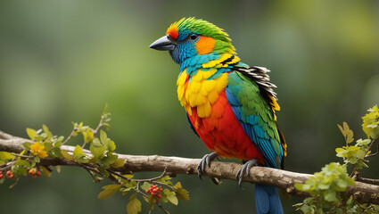 Obraz premium small, colorful bird with blue, green, yellow, and red feathers is perched on a branch.