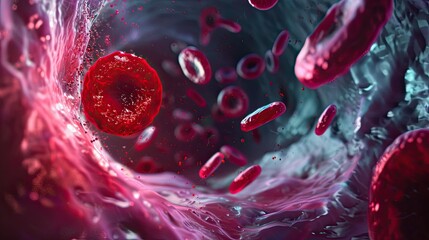 Detailed 3D visualization of blood cells in a vein, highlighting medical research and health science.