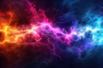 Bright lightning contrasting with dark water, Electric bursts of color illuminating the darkness, AI generated