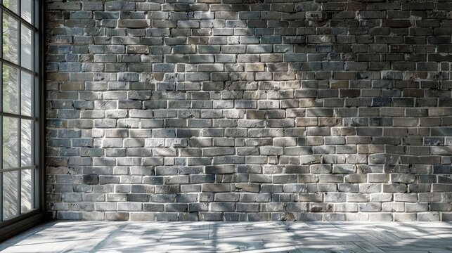 Fototapeta Textured interior background with gray brick wall and space for text or decoration