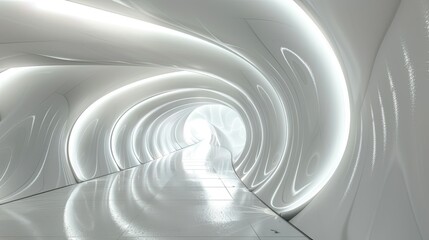 Obraz premium Futuristic white tunnel with abstract lighting, ideal for technology and modern presentations.