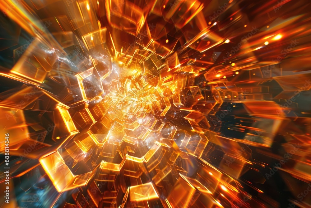 Fototapete shiny gold honeycomb pattern with sunlight filtering through, energetic honeycomb composition, gener