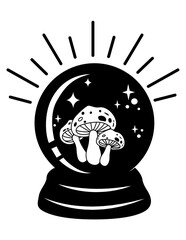 Celestial Mystical | Crystal Ball Mushrooms | Celestial Spirit | Crystal Ball | Fortune Teller | Gypsy | Witchcraft | Moon Shine | Original Illustration | Vector and Clipart | Cutfile and Stencil