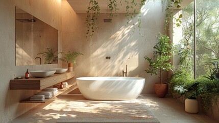 Eco-friendly modern bathroom with natural light - generative ai