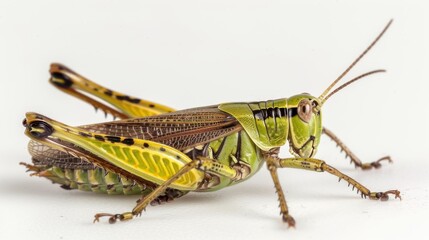Grasshopper in front of white background