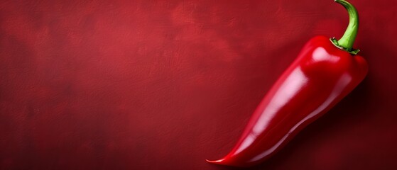  A red pepper against a red backdrop, sporting green stems at each end