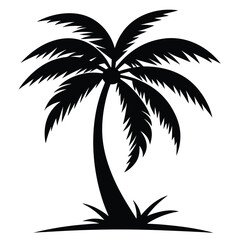 Obraz premium Tropical Palm Tree Black Silhouette Vector Art