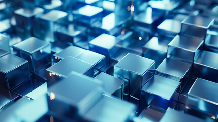Fototapeta premium Modern 3D abstract art featuring blue reflective blocks