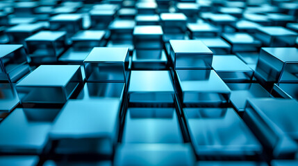 Fototapeta premium Modern 3D abstract art featuring blue reflective blocks
