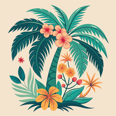 Tropical Vintage Palm Tree Floral Clip Art