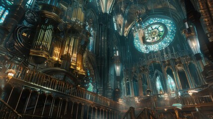 Obraz premium Stunning photo of a grand cathedral with ornate architectural details, stained glass windows, and majestic interior lighting.