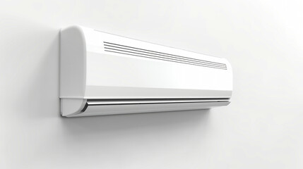 A white air conditioner is mounted on a plain white wall