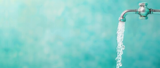  A tight shot of a faucet dispensing water against a hazy backdrop