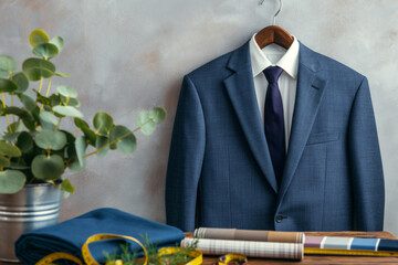 Photo of modern suit in tailors office