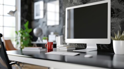 Fototapeta premium Modern Office Desk With Computer and Supplies