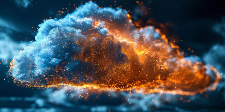 Data storage and cloud computing technology concept with digital blue cloud symbol on abstract dark background. 3D rendering