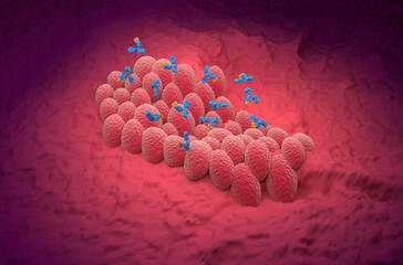 Monoclonal antibody treatment in Endometrial cancer - isometric view 3d illustration