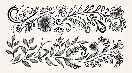 retro style flowers for decoration, doodle line art hand drawing , design element illustration,  isolated on white background.