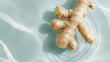 Fototapeta premium Single ginger root floating in still water.