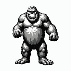 Fototapeta premium Adorable gorilla cartoon style big foot vintage engraved 