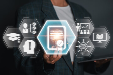 Innovative Qualification Concept with Digital Icons Representing Education, Skills, and Knowledge