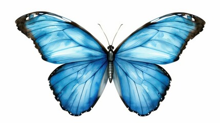 Fototapeta premium Stunning blue morpho butterfly in vibrant watercolor, isolated on white.