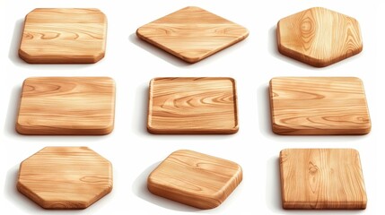 3D wooden platforms for beauty product display and awards. Realistic vector illustration on white.