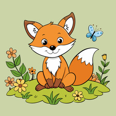 cute baby fox sitting illustration vector icon