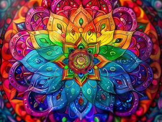 colorful digital illustration of rainbow mandalsymbolizing harmony and the interconnectedness of the LGBTQ community