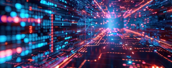 Naklejka premium Digital code debugging, holographic analysis, hightech programming environment