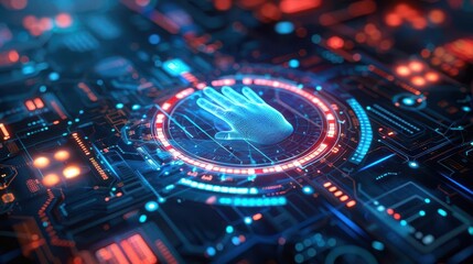 Fototapeta premium Digital risk management, holographic threat assessment, futuristic design