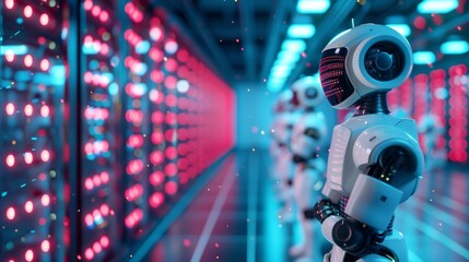 Fototapeta premium Robots in Futuristic Data Center